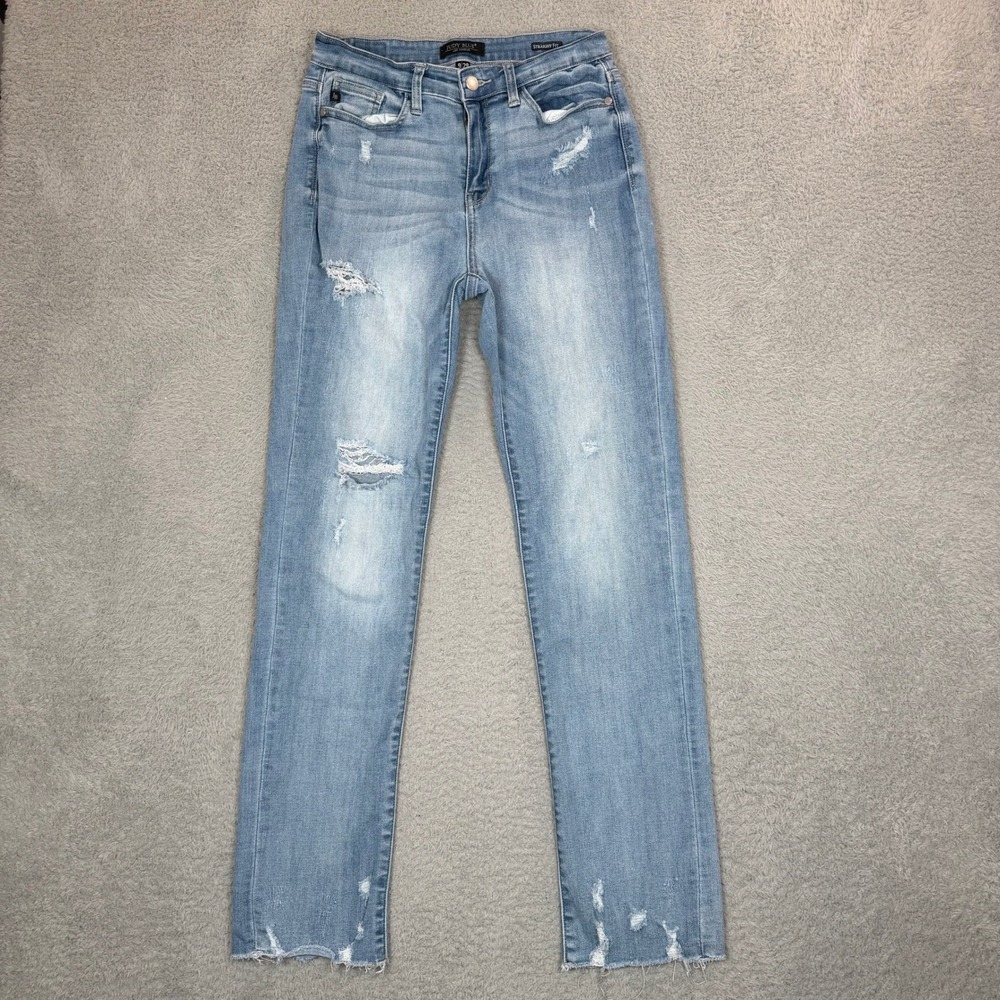 Judy Blue Womens Straight Fit Distressed Light Wash Jeans JB82165LT Size 9 29